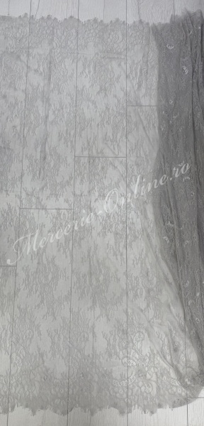 Dantela fina Chantilly, cca 150cm, Gri Deschis (la bucata) Cod:4193 - Img 2