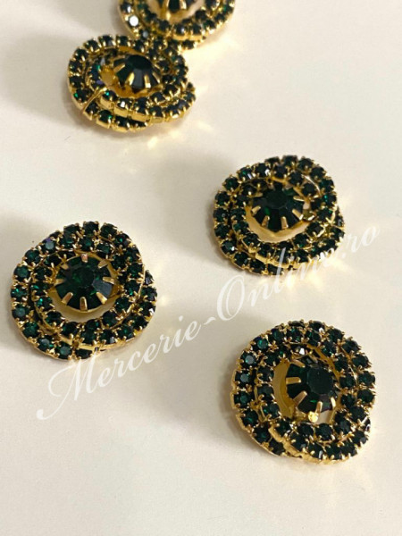Nasturi Metalici cu Strasuri, Emerald, 20mm, (5bucati/set) Cod:2372