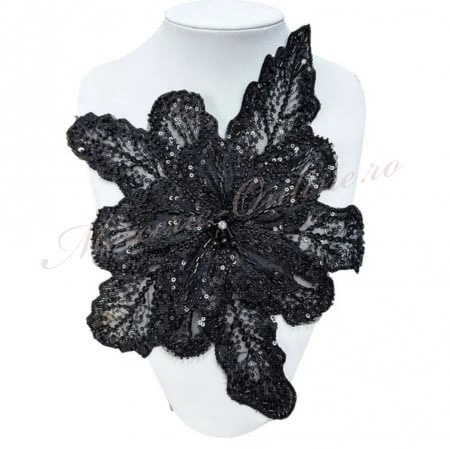 Aplicatie floare 3D cu margele si paiete, cca 30cm (la bucata) Cod:3151