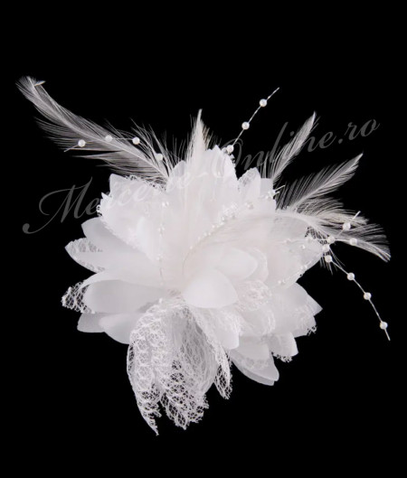 Aplicatie textila Floare cu Pene tip brosa, 10cm (la bucata) Cod:3009
