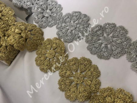Banda pasmanterie flori lurex, cca 10cm (la metru) Cod:0702