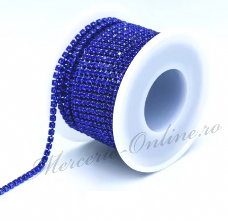 Lant decorativ cu strasuri, Albastru Imperial, 3mm (la metru) Cod:3457