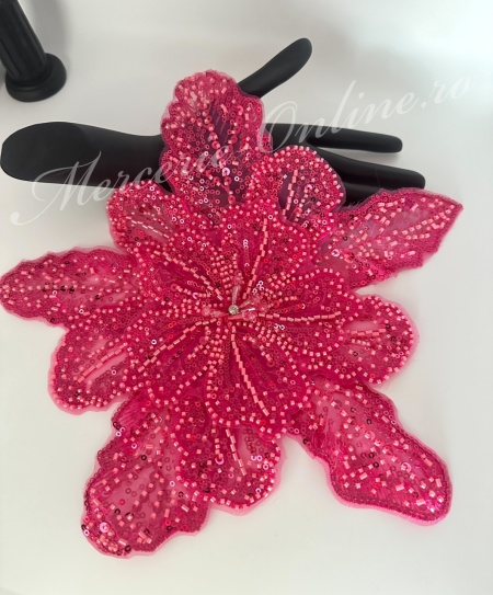 Aplicatie floare 3D cu margele si paiete, cca 30cm (la bucata) Cod:3275