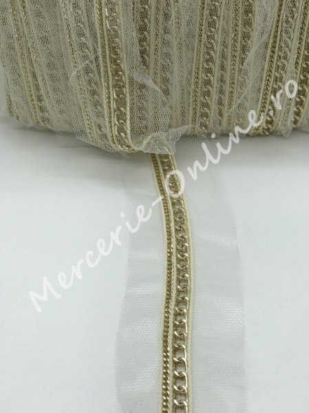 Banda pasmanterie tul cu lant, cca 1cm (la metru) Cod:0694