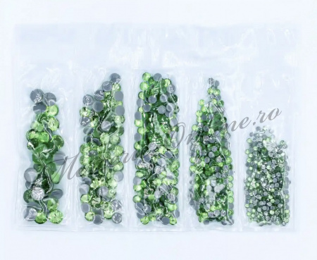 Cristale de Lipit, Mix Size, Peridot, (cca 640-800buc/pachet) Cod:3112