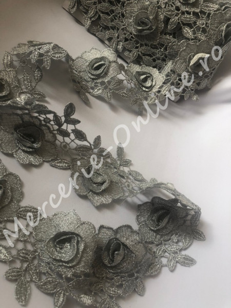 Dantela Flori 3D cu lurex, cca 8cm (la metru) Cod:0814 - Img 2