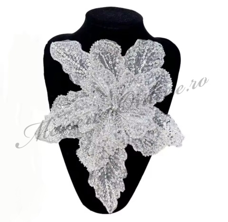 Aplicatie floare 3D cu margele si paiete, cca 30cm (la bucata) Cod:3556