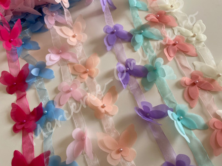 Banda fluturi din organza, mai multe culori disponibile (la metru) Cod:1337