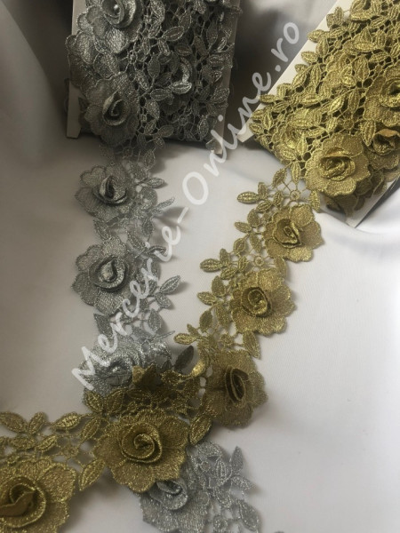 Dantela Flori 3D cu lurex, cca 8cm (la metru) Cod:0814