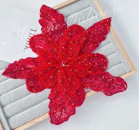 Aplicatie floare 3D cu margele si paiete, cca 30cm (la bucata) Cod:3248