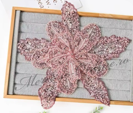 Aplicatie floare 3D cu margele si paiete, cca 30cm (la bucata) Cod:3471