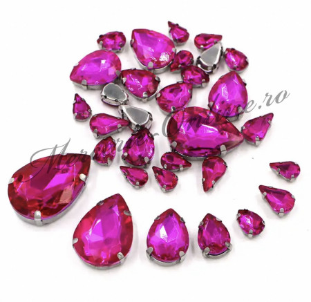 Cristale de cusut sticla cu suport metalic, Fucsia, (30bucati/pachet) Cod:3024