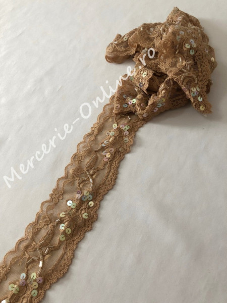 Dantela Elastica cu paiete si margele, cca 6cm (la metru) Cod:0829