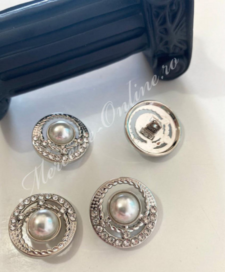 Nasturi Metalici cu Strasuri si Perla, 23mm, (5bucati/set) Cod:2585