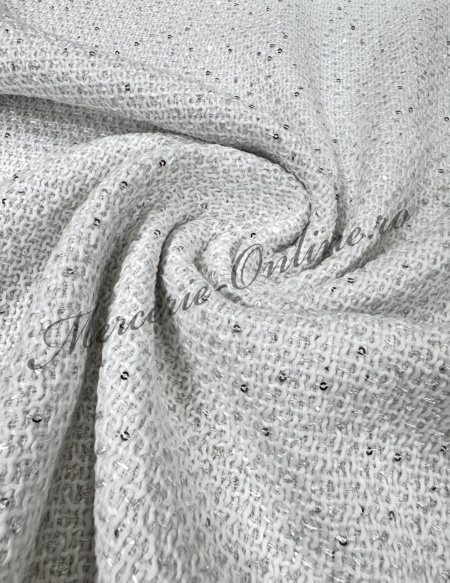 Stofa Tweed cu Paiete Fine Argintii, (la metru) Cod:3677 - Img 3