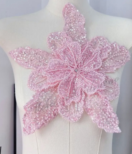 Aplicatie floare 3D cu margele si paiete, cca 30cm (la bucata) Cod:3136