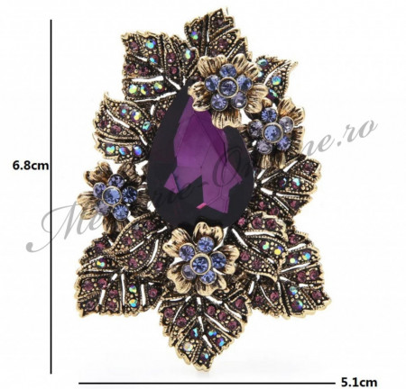 Brosa Floare cu Strasuri, 6.8x5.1cm (la bucata) Cod:2493 - Img 2
