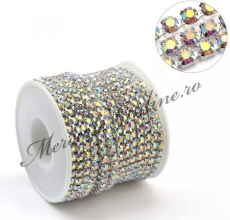 Lant decorativ cu strasuri, 4mm, Crystal AB (la metru) Cod:2399