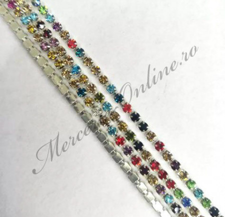 Lant decorativ cu strasuri, Mix Colors, 2/3mm (la metru) Cod:2402 - Img 2