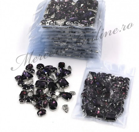 Pietre de cusut sticla cu suport metalic, Deep Purple, (50bucati/pachet) Cod:2626