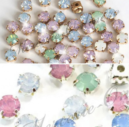 Pietre de cusut sticla cu suport metalic, Mix Colors Opal, 5mm, (100bucati/pachet) Cod:2634