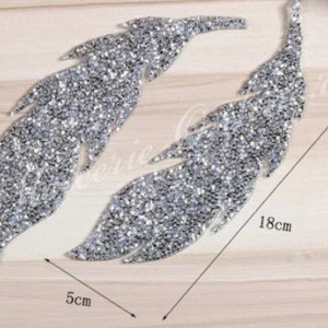 Aplicatie termoadeziva strasuri forma pana, 18x5cm (2bucati/pereche) Cod:2090 - Img 4