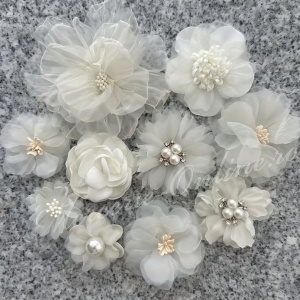 Aplicatii Flori Organza 3D, Ivoire (10bucati/set) Cod:4138