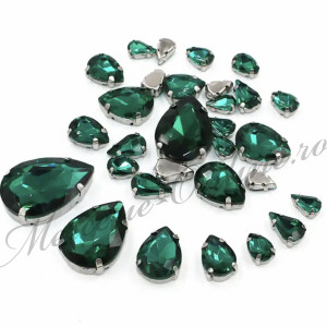 Cristale de cusut sticla cu suport metalic, Emerald, (30bucati/pachet) Cod:3026