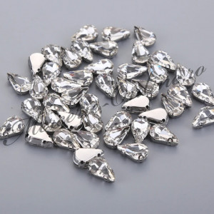 Cristale de cusut sticla forma Lacrima, Crystal, 8x13mm (10bucati/pachet) Cod:2987