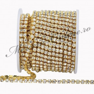 Lant decorativ cu strasuri, 2mm, Crystal/Gold (la metru) Cod:2401 - Img 2