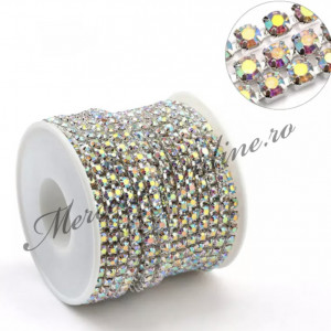 Lant decorativ cu strasuri, 3mm, Crystal AB (la metru) Cod:1900