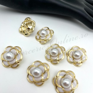 Nasturi Metalici Floare cu Perla, 23mm (5bucati/set) Cod:3669