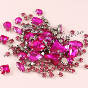 Pietre de cusut sticla cu suport metalic, Fucsia, (130bucati/pachet) Cod:2996