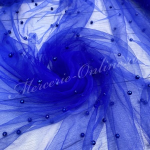 Tulle cu Perle, Albastru Imperial, latime 150cm (la metru), Cod:3159