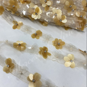 Banda Pasmanterie Flori Paiete pe Organza, cca 1.5cm, (la metru) Cod:2871 - Img 3