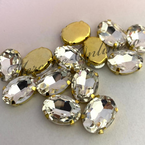 Cristale de cusut sticla forma Ovala, Crystal, 13x18mm (5bucati/pachet) Cod:2988