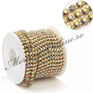 Lant decorativ cu strasuri, 3mm, Gold AB (la metru) Cod:2846