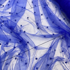 Tulle cu Perle, Albastru Imperial, latime 150cm (la metru), Cod:3159 - Img 2