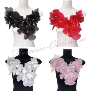 Aplicatie Organza Flori 3D, cca 36x40cm, (la bucata) Cod:3462