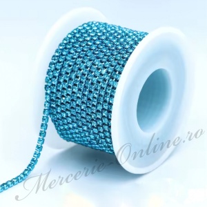 Lant decorativ cu strasuri, Aquamarine, 3mm (la metru) Cod:3642