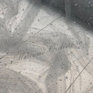 Tulle cu Strasuri si Perle, Gri, latime 150cm (la metru), Cod:3155 - Img 2