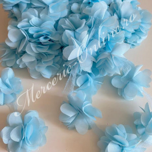 Banda pasmanterie flori 3D voal, Blue, cca 5cm (la metru) Cod:1854