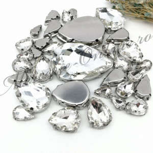 Cristale de cusut sticla cu suport metalic, Crystal, (30bucati/pachet) Cod:3020
