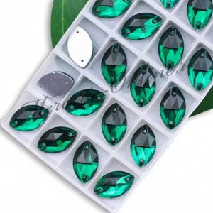 Cristale de cusut sticla, Emerald, 7x15mm (6bucati/pachet) Cod:3416