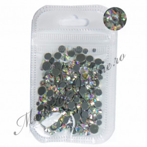 Cristale de Lipit, Mix Size, Crystal AB, (cca 300bucati/pachet) Cod:2519
