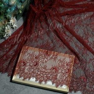 Dantela fina Chantilly, cca 150cm, Bordo (la bucata) Cod:4198