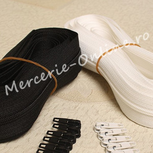Fermoar la metru, spira 3mm, Alb/Negru (la metru+cheita) Cod:0451