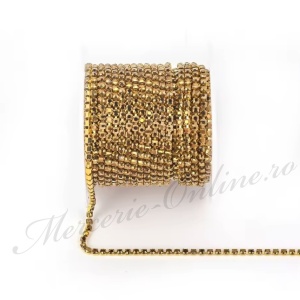 Lant decorativ cu strasuri, Gold Hematite, 3mm (la metru) Cod:3643