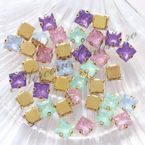 Pietre de cusut sticla cu suport metalic, Mix Colors Opal, 8mm, (50bucati/pachet) Cod:2982