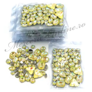 Pietre de cusut sticla cu suport metalic, Yellow AB, (50bucati/pachet) Cod:3926